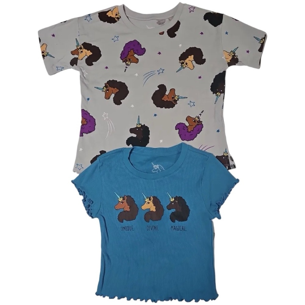 Afro Unicorn Girls 2pc Graphic Shirt Set sizes Large and Medium NEW
